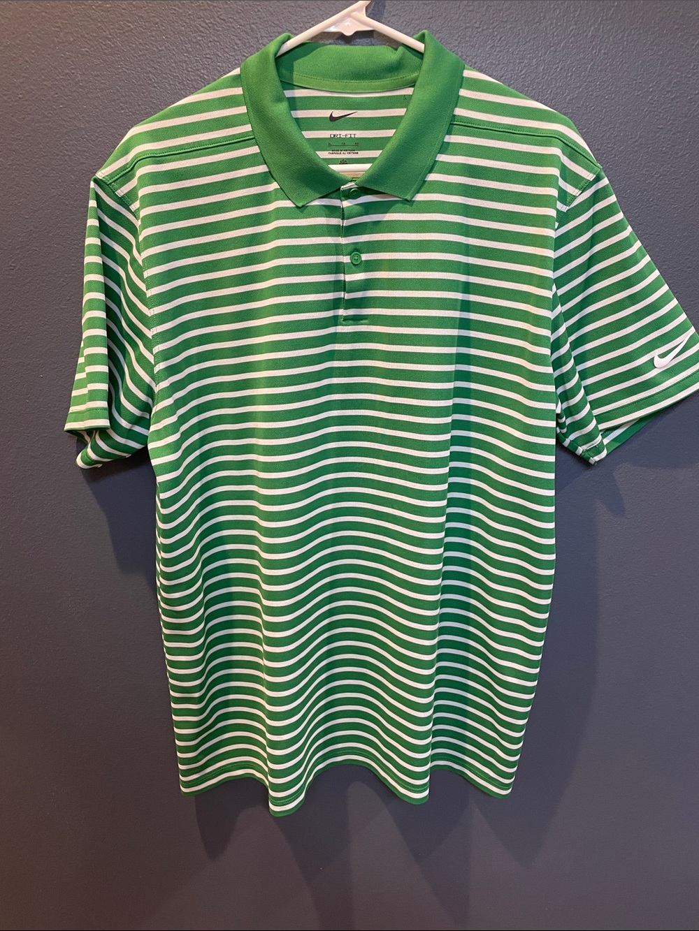 Nike Men’s Dri-fit Green & White Striped Polo